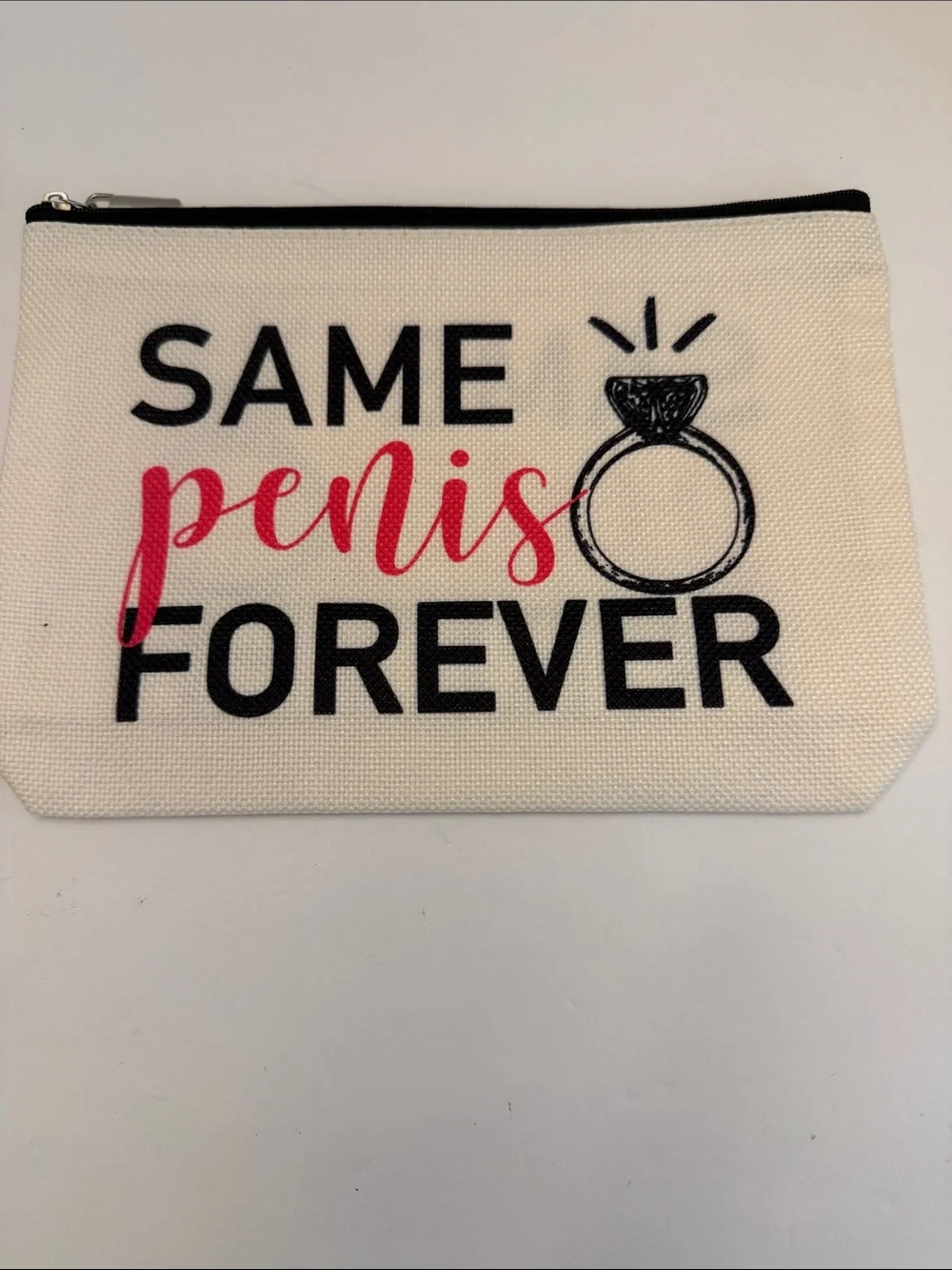 Canvas Statement Clutch - White with Pink & Black Text